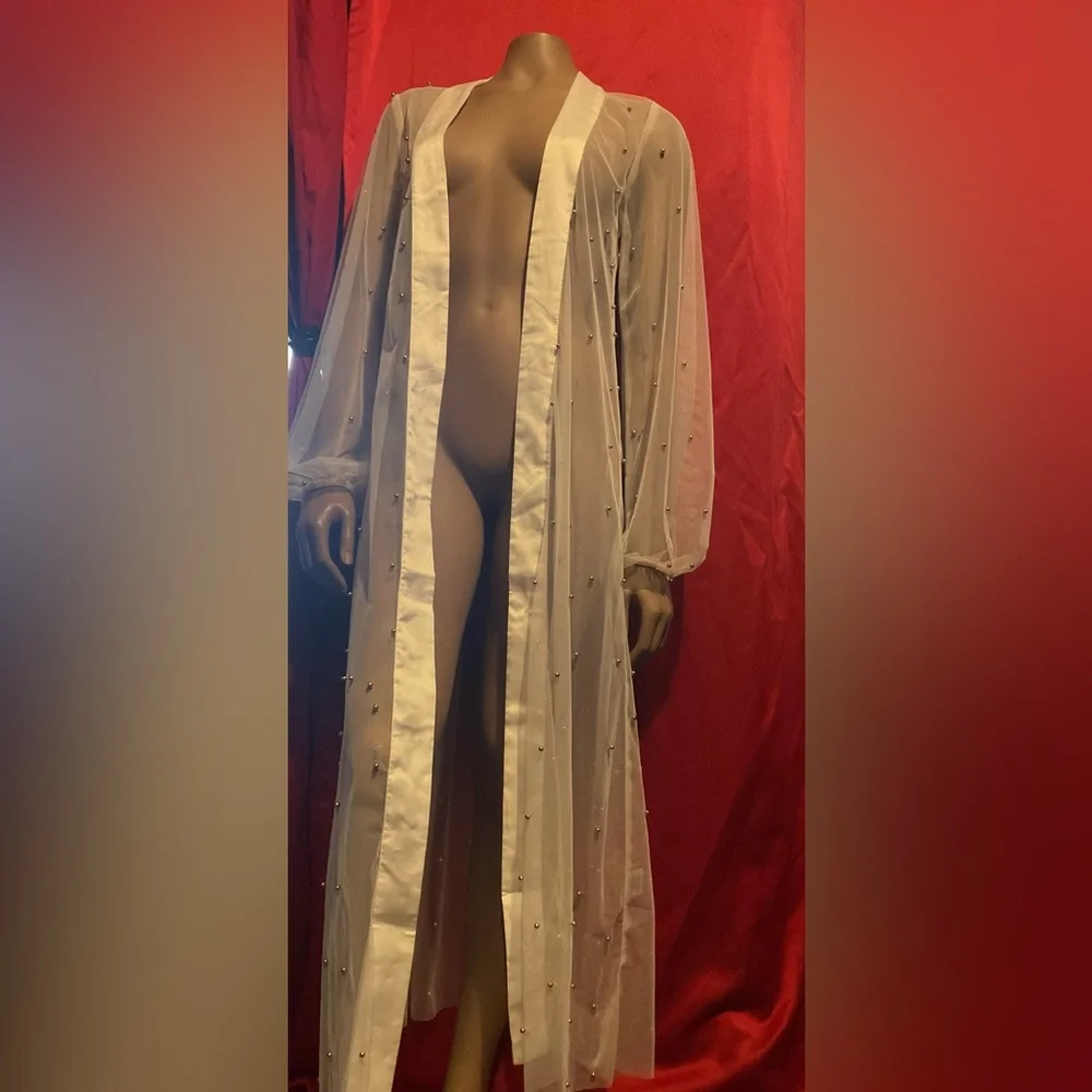 Elegant Sheer White Robe with silver beads - Picture 2 of 3